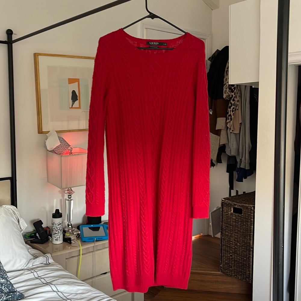 Red holiday sweater dress